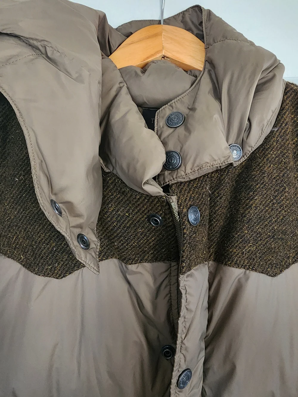 True Religion Olive Wool Contrast Down Puffer Jacket Men’s L NWT